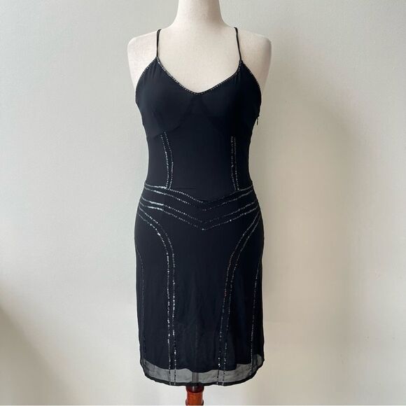 Vintage 90s Y2k Esprit Black Goth Grunge Boho Satin Slip Dress Womens SZ 8 Prom - Picture 3 of 8